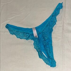 Vintage Victoria’s Secret Women's Lace Trim Thong Panty - Teal